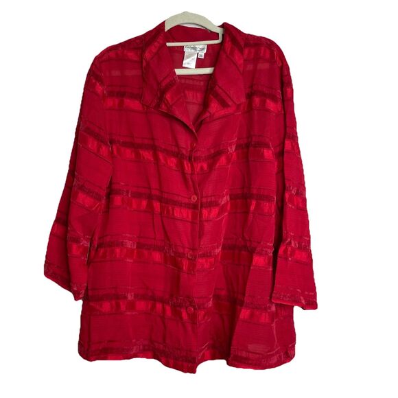 Coldwater Creek Women’s Red Blouse Textured Blouse Satin Stripes Size Large - Picture 1 of 4